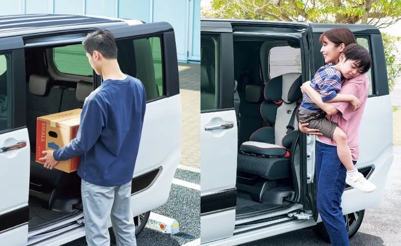 01. スライドドアで送迎がラク！ベビーカーや買い物にも使いやすい室内空間